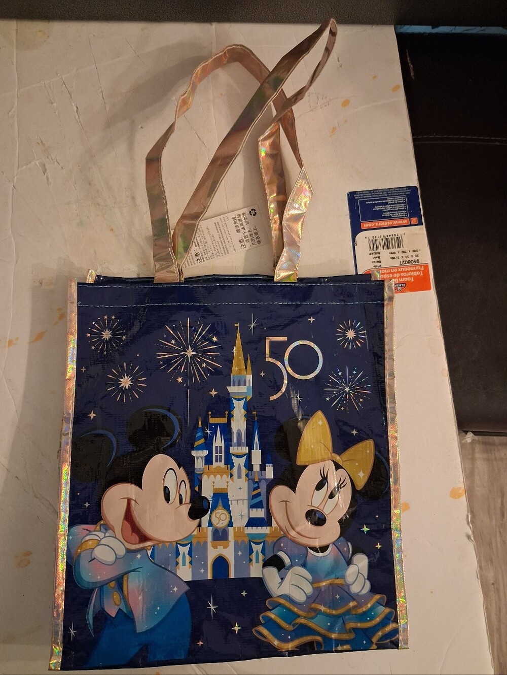 Disney World 50th Anniversary Blue Reusable Bag with Mickey and Minnie